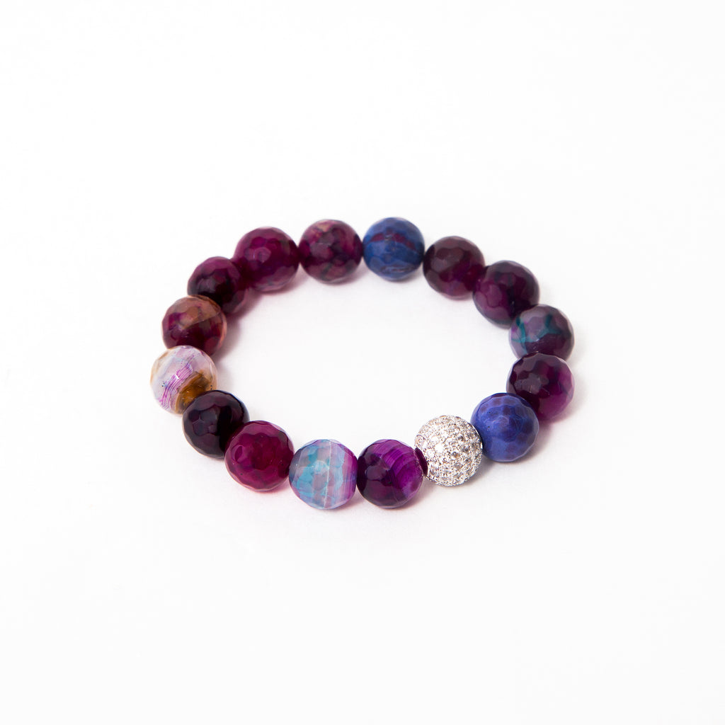 Purple Mermaid Faceted Agate Single with Bright Silver Round Pavé