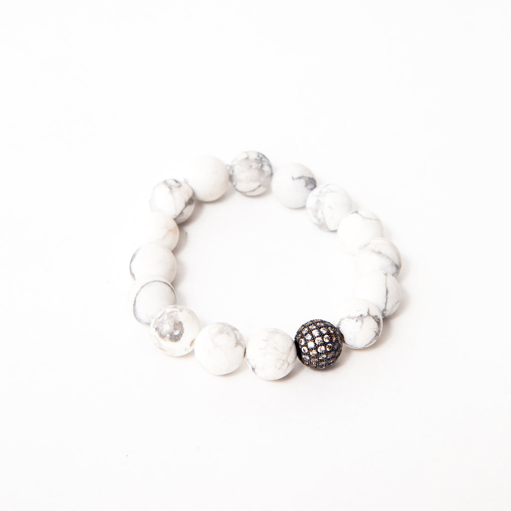 White Matte Howlite with Choice of Pave Accent