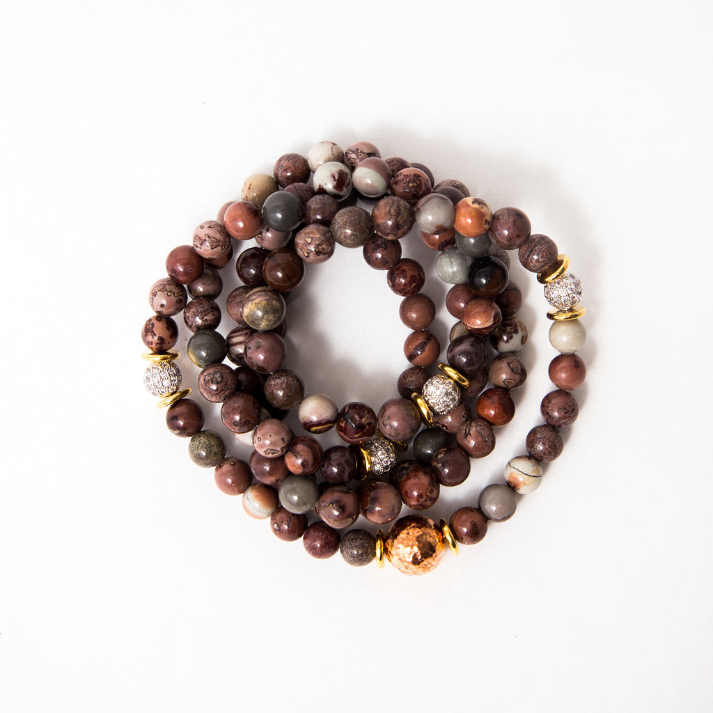 Ocean Jasper Luxe Mala with Silver Pavé and Chunky Copper Accents