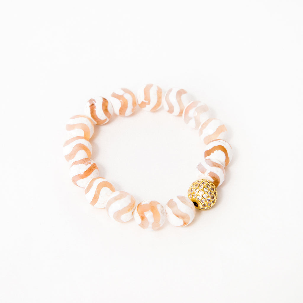 White Faceted Tibetan Agate with Gold Pavé Accent