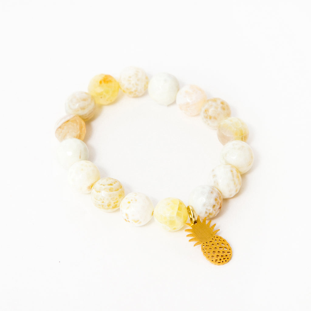 Yellow Faceted Agate with Bright Gold Pineapple Accent