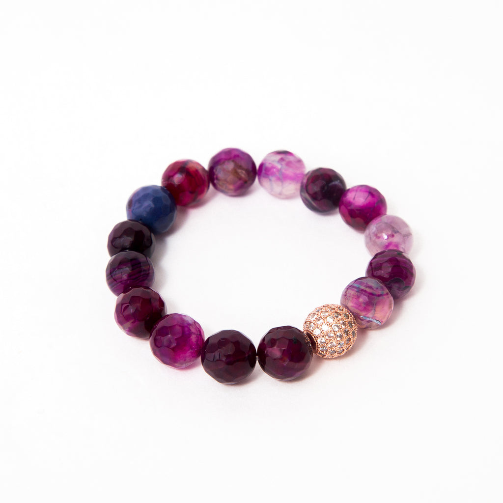 Purple Mermaid Faceted Agate Single with Rose Gold Round Pavé