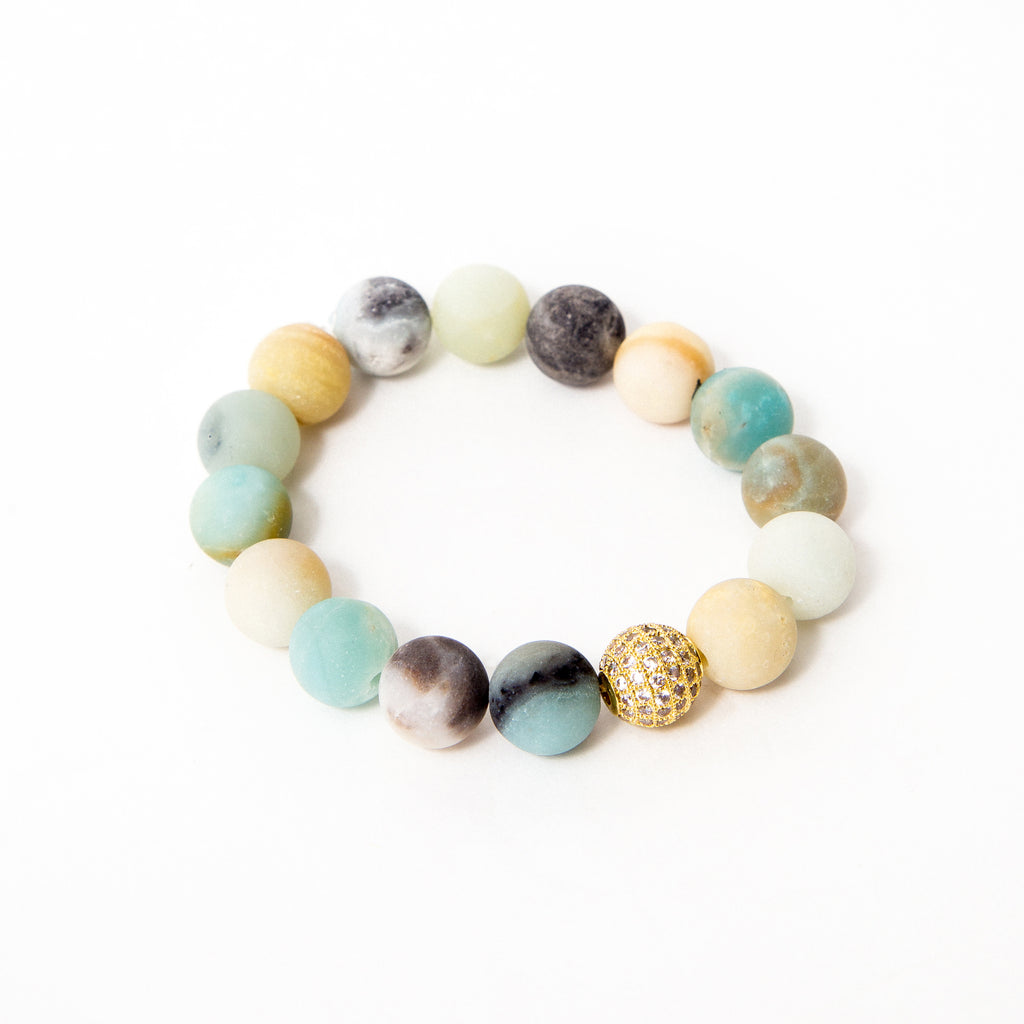 Natural Matte Amazonite with Gold Pavé Focal